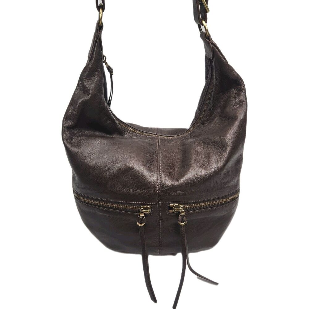 Christopher Kon Purse Hobo Shoulder Bag Brown Leather Large Satchel Zip Soft